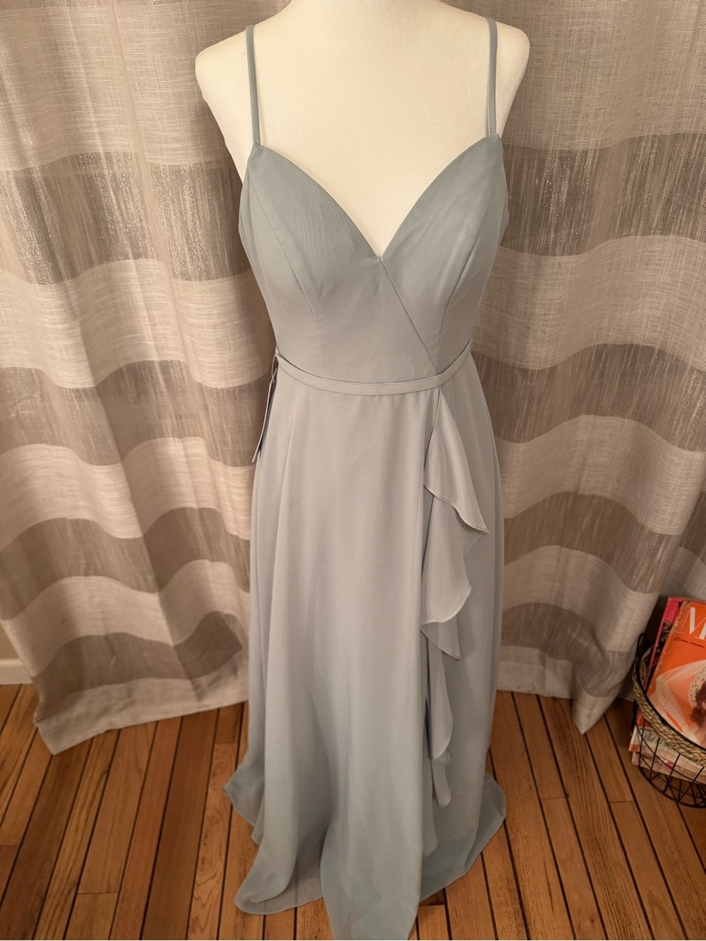 Azazie Pale Green with Light Blue Spaghetti-Strap Prom Dress - Picture 2 of 11